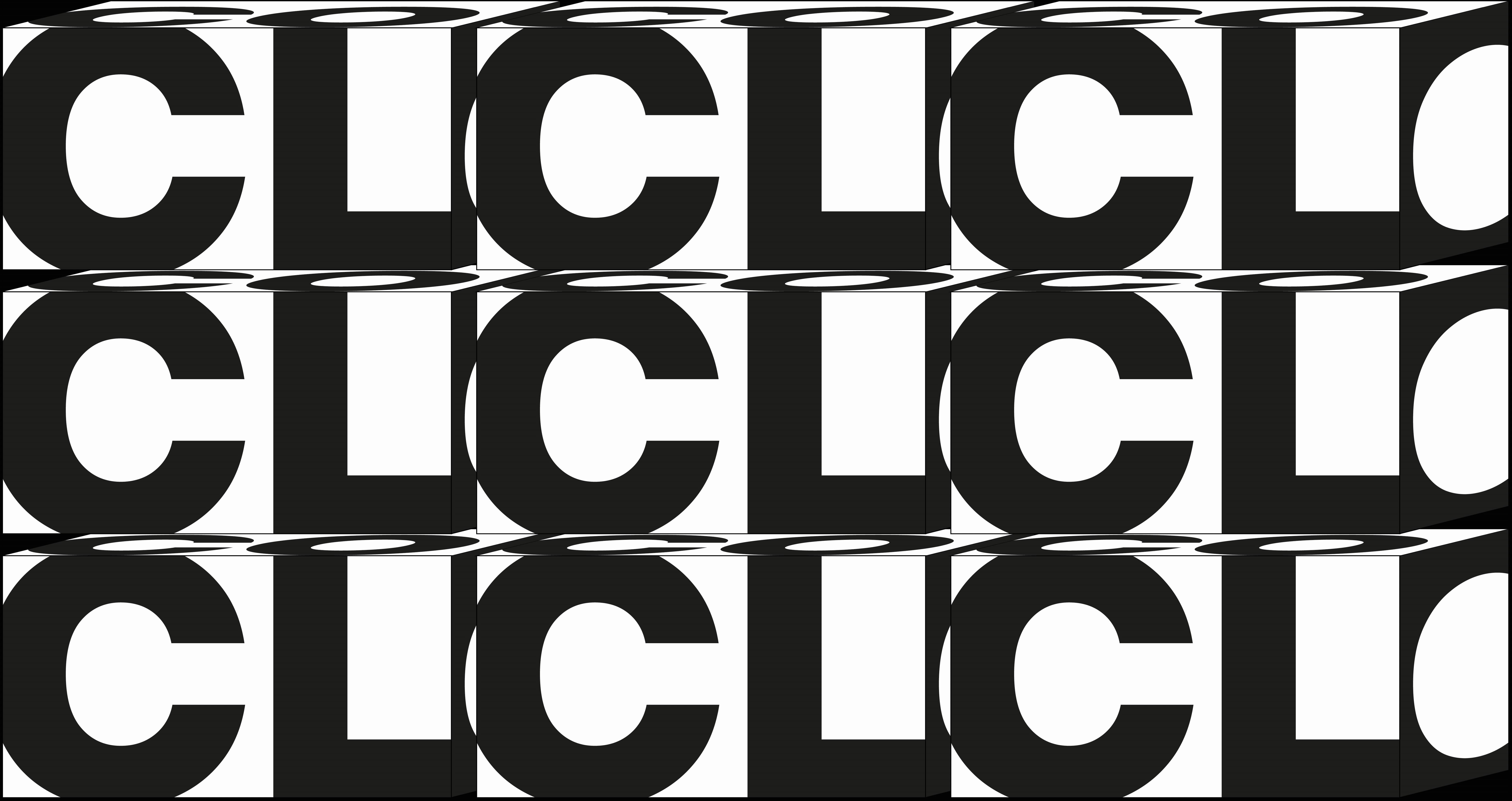 thee stacks of three cubes each.The first stack is orange, the second pink and the third is dark red and thee stacks of three cubes each, filled with black type, saying 'CLO'
